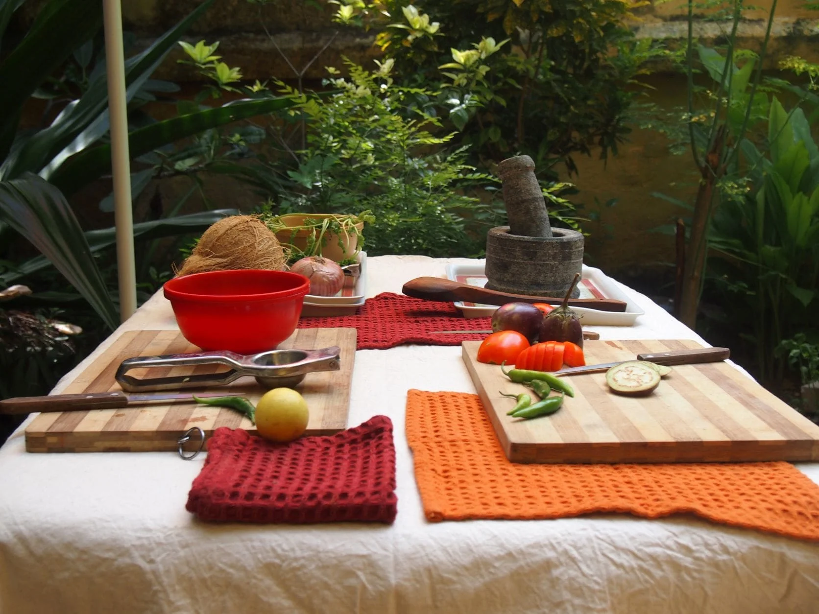 cooking class set up at Sita cultural center in Pondicherry